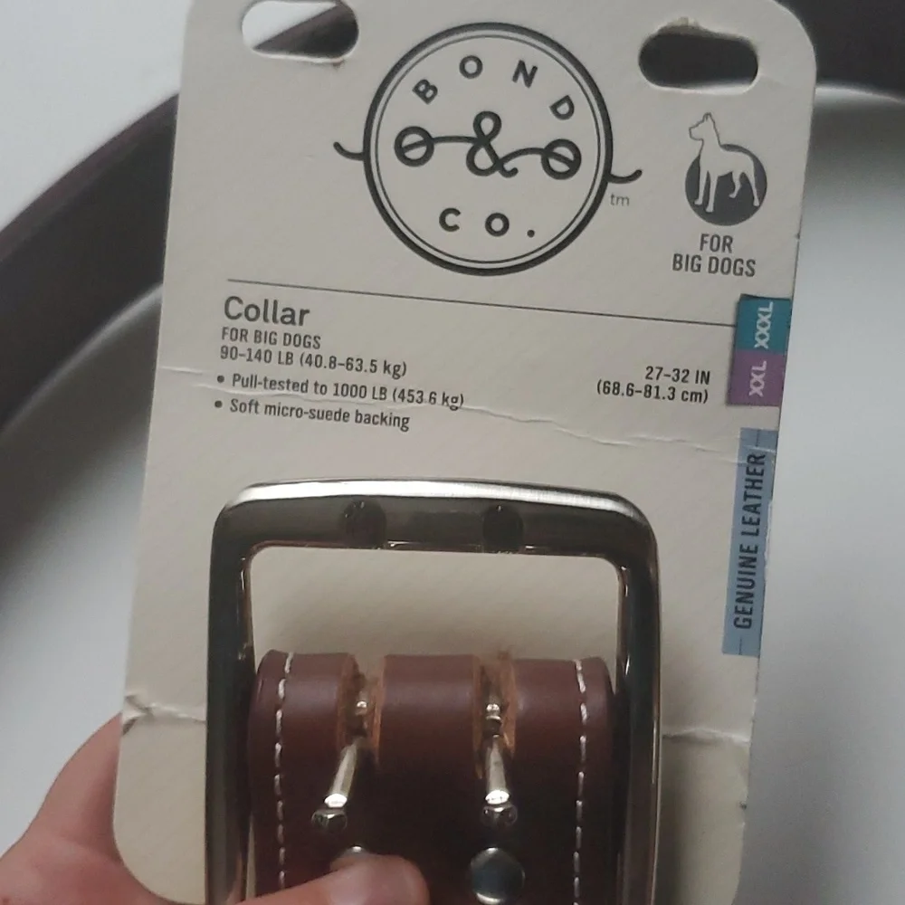 Bond & Co. Brown Genuine Leather Collar for Big Dogs, XX-Large/3X-Large